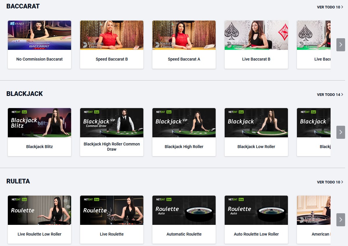 Juegos de casino en directo disponibles